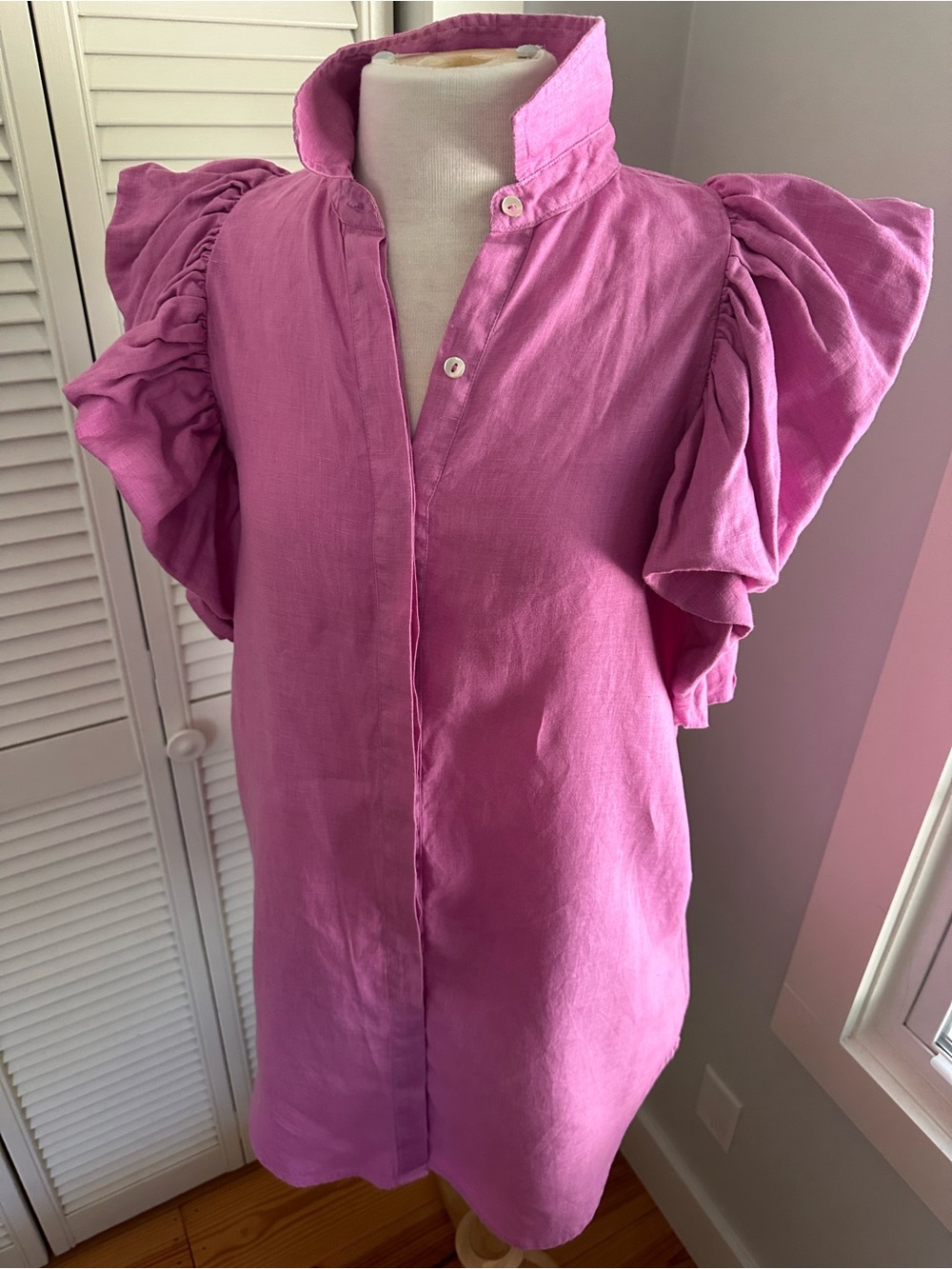 Lanhtropy Santorini ruffled linen mini dress